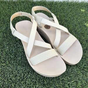 OluKai Onohi Strappy Platform Sandal Warm Beige‎ Leather Size 8 NWOT